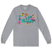 Heather Grey faith with flower and butterfly Long Sleeve Tee - NancyCooperArtShop