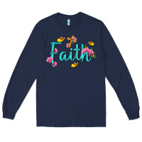 Navy faith with flower and butterfly Long Sleeve Tee - NancyCooperArtShop