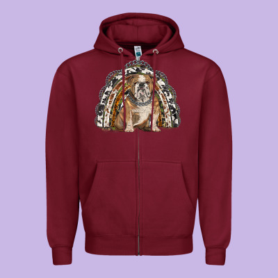 English Bulldog Rainbow Zipper Hoodie Designed By Barkaloodesign