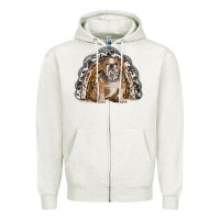 Oatmeal Heather english bulldog rainbow Zipper Hoodie - BarkalooDesign