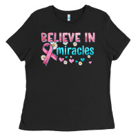 Black believe in miracles with ribbon Ladies Tee - HRA Design Shop