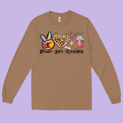 Peace Love Nursing Long Sleeve Tee Designed By Maliassmallbusiness