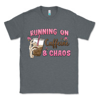 Charcoal Heather running on caffeine & chaos Classic Tee - MaliasSmallBusiness