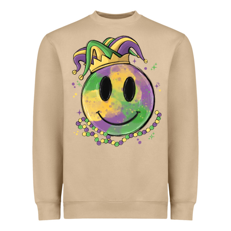 Smiley Face Mardi Gras Heavyweight Sweatshirt by MaliasSmallBusiness | Teevron