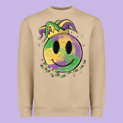 Smiley Face Mardi Gras Heavyweight Sweatshirt Designed By Maliassmallbusiness