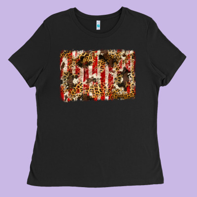 America, Cowhide, Leopard Backgraund Ladies Tee Designed By Jahusdesignshop
