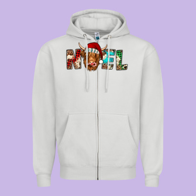 Noel Highland Cow Zipper Hoodie Designed By Jasminsmagicworld