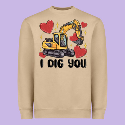 I Dig You Valentines Excavator Heavyweight Sweatshirt Designed By Maliassmallbusiness