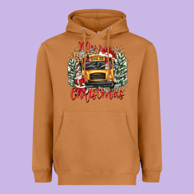 Merry Christmas School Bus Heavyweight Hoodie Designed By Texasbilliewilder