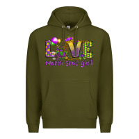 Army Green Love Mardi Gras Y'all Premium Hoodie - HowdyJamesFarm