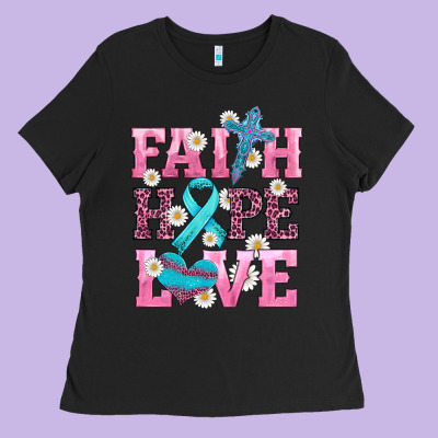 Faith Hope Love  Cross And Ribbon Ladies Tee Designed By Hra Design Shop