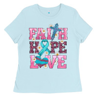Baby Blue faith hope love  cross and ribbon Ladies Tee - HRA Design Shop