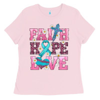 Bubblegum Pink faith hope love  cross and ribbon Ladies Tee - HRA Design Shop