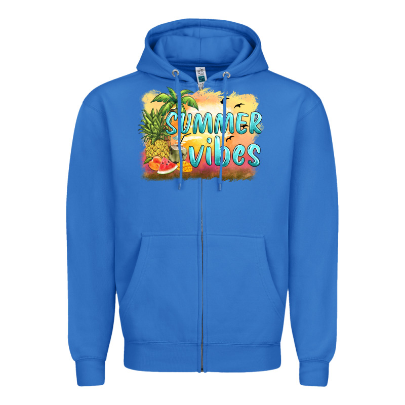 Summer Vibes Sunset And Fruits Zipper Hoodie by BarkalooDesign | Teevron