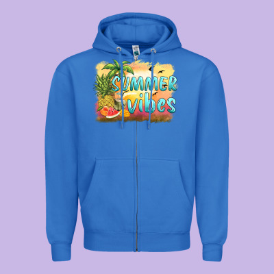 Summer Vibes Sunset And Fruits Zipper Hoodie Designed By Barkaloodesign