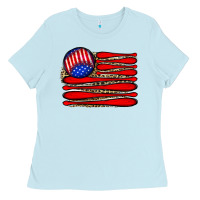 Baby Blue leopard baseball flag5 Ladies Tee - JahusDesignShop
