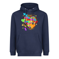 Navy Autism hearts Heavyweight Hoodie - NancyCooperArtShop