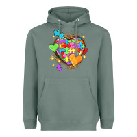Sage Autism hearts Heavyweight Hoodie - NancyCooperArtShop