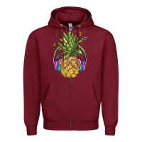 Burgundy pineapple with headphone Zipper Hoodie - BarkalooDesign