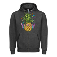 Charcoal Heather pineapple with headphone Zipper Hoodie - BarkalooDesign
