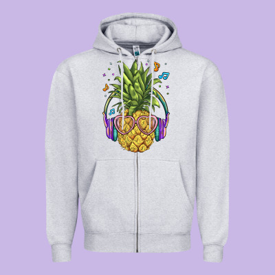 Pineapple With Headphone Zipper Hoodie Designed By Barkaloodesign