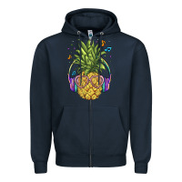 Navy pineapple with headphone Zipper Hoodie - BarkalooDesign
