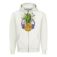 Oatmeal Heather pineapple with headphone Zipper Hoodie - BarkalooDesign