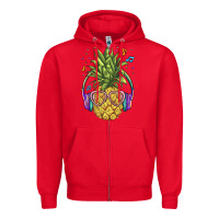 Red pineapple with headphone Zipper Hoodie - BarkalooDesign