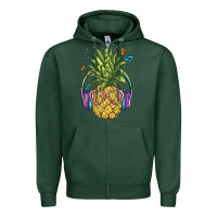 Sports Green pineapple with headphone Zipper Hoodie - BarkalooDesign