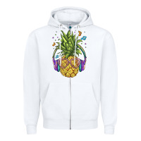 White pineapple with headphone Zipper Hoodie - BarkalooDesign