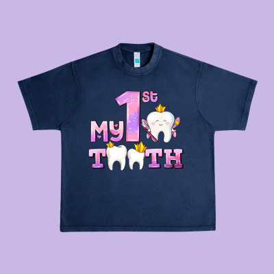 My First Tooth With Teeth For Girls Urban Heavy Tee Designed By Adodesignshop