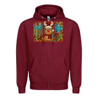 Burgundy western christmas reindeer with background Zipper Hoodie - Jasminsmagicworld