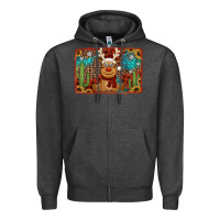 Charcoal Heather western christmas reindeer with background Zipper Hoodie - Jasminsmagicworld