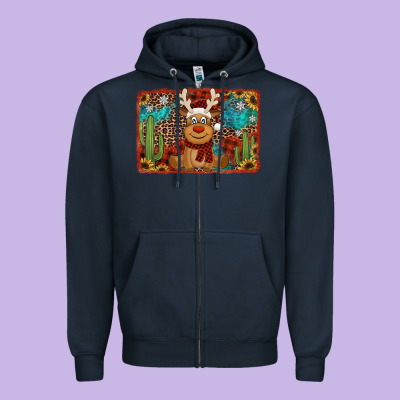 Western Christmas Reindeer With Background Zipper Hoodie Designed By Jasminsmagicworld
