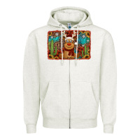 Oatmeal Heather western christmas reindeer with background Zipper Hoodie - Jasminsmagicworld