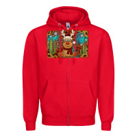 Red western christmas reindeer with background Zipper Hoodie - Jasminsmagicworld