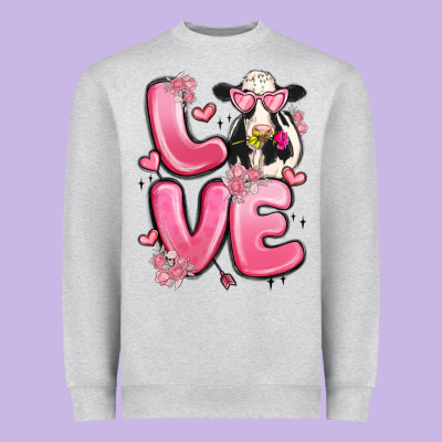 Love Cow Valentine's Day Heavyweight Sweatshirt Designed By Maliassmallbusiness
