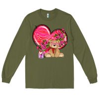 Army Green valentines heart with bear Long Sleeve Tee - NancyCooperArtShop