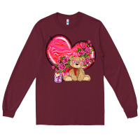 Burgundy valentines heart with bear Long Sleeve Tee - NancyCooperArtShop