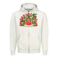 Oatmeal Heather watermelon slice  rainbow Zipper Hoodie - BarkalooDesign