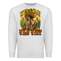 Oatmeal Heather Welcome to the wild west Cowboy boots Premium Sweatshirt - HowdyJamesFarm