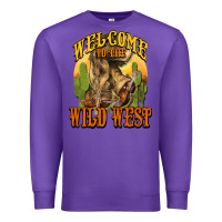 Purple Welcome to the wild west Cowboy boots Premium Sweatshirt - HowdyJamesFarm