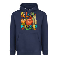 Navy Autumn leaves pumpkins please Heavyweight Hoodie - NancyCooperArtShop