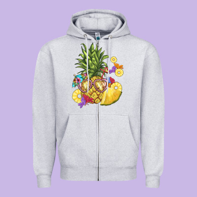 Pineapple Enjoying Zipper Hoodie Designed By Barkaloodesign