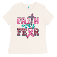 Bone faith over fear with cross and ribbon Ladies Tee - HRA Design Shop