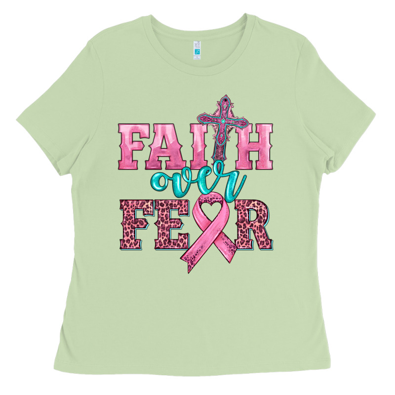 Faith Over Fear With Cross And Ribbon Ladies Tee by HRA Design Shop | Teevron