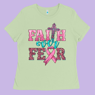 Faith Over Fear With Cross And Ribbon Ladies Tee Designed By Hra Design Shop