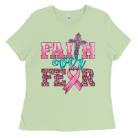 Matcha faith over fear with cross and ribbon Ladies Tee - HRA Design Shop