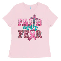 Bubblegum Pink faith over fear with cross and ribbon Ladies Tee - HRA Design Shop