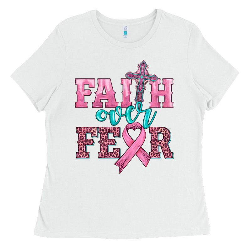 Faith Over Fear With Cross And Ribbon Ladies Tee by HRA Design Shop | Teevron